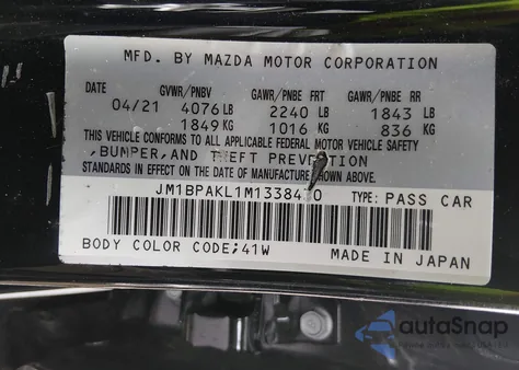 2021 Mazda Mazda3 Select z USA, uszkodzony, nr VIN JM1BPAKL1M1338430